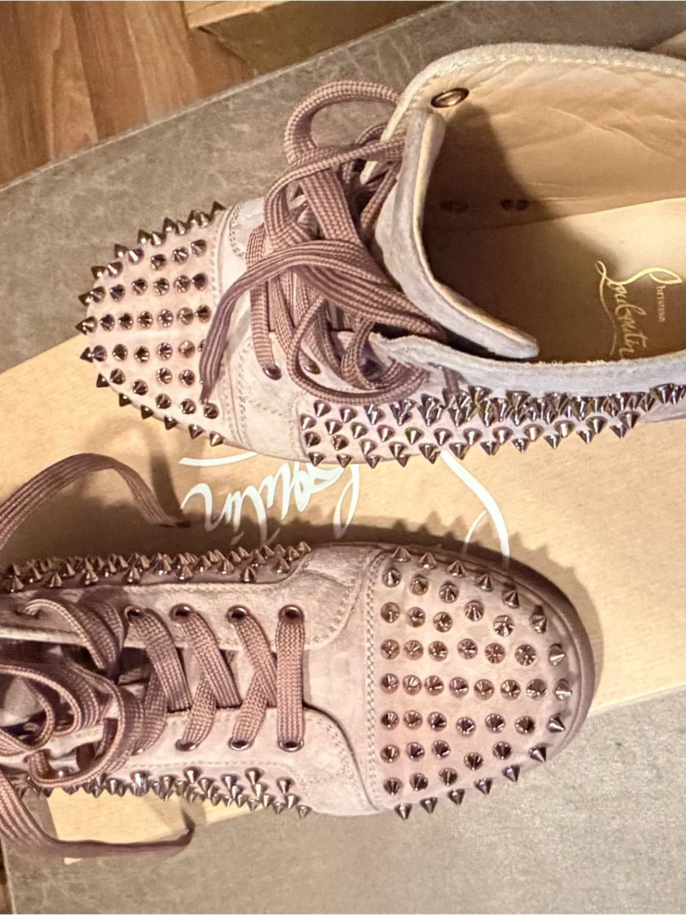 Christian Louboutin Blush Pink Studded High-Top Sneakers